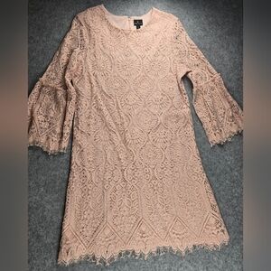 Worthington Pink Lace Dress with Bell Sleeves Large